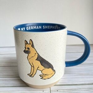 Hallmark German Shepherd mug ceramic speckled cream blue interior coffee tea dog
